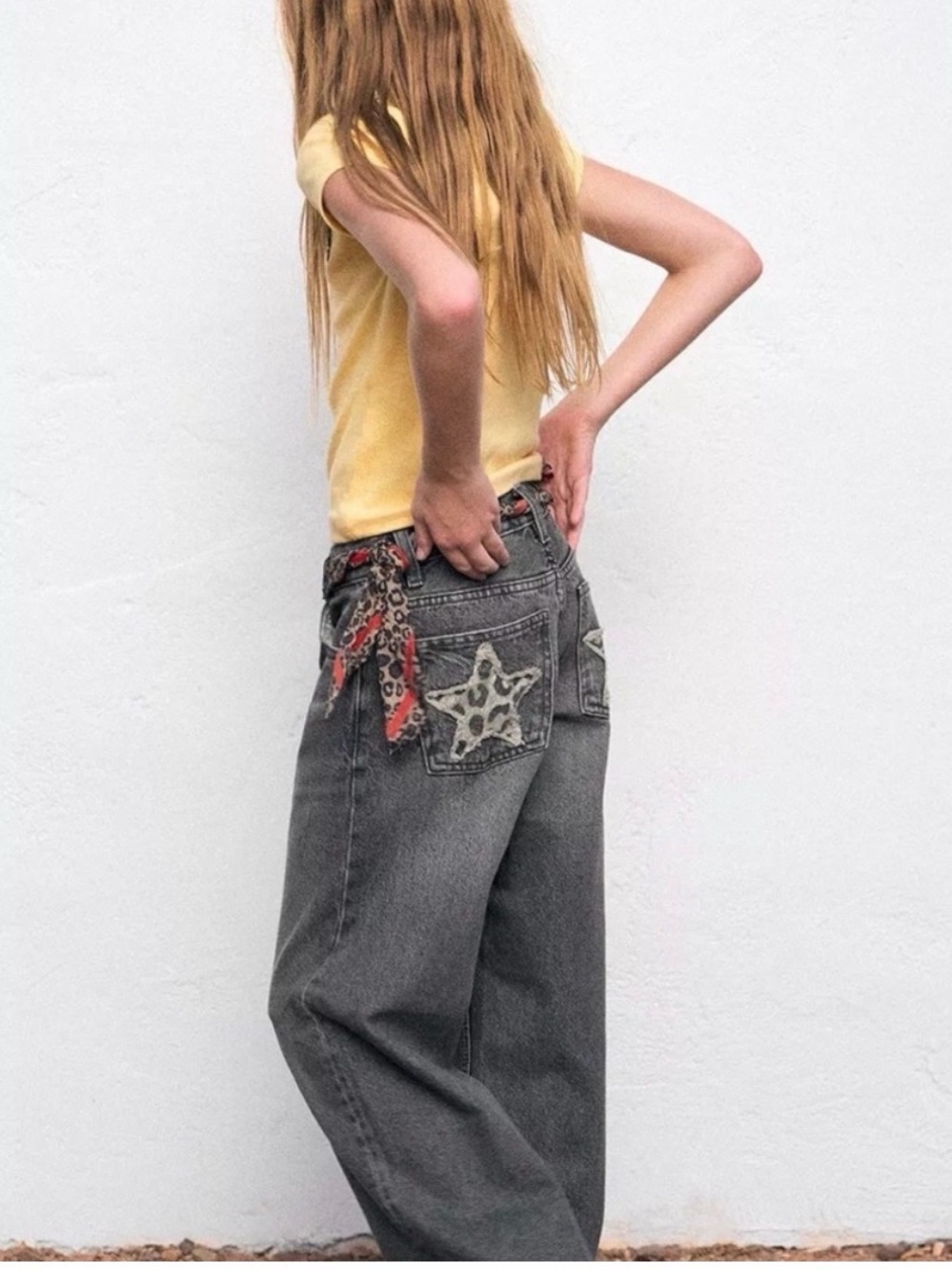 ZARA kids Star Wide Leg Jeans Gray